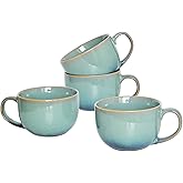 Bosmarlin Ceramic Jumbo Coffee Mug Set of 4, 23 Oz, Large Mug Soup Bowls with Handles, Dishwasher and Microwave Safe (Pale Green)