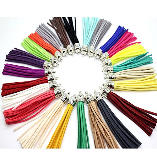 Pamir Tong 30pcs/lot 85MM(3.3'') Multi-Colors Faux Suede Leather Tassel with Silver Caps Cell Phone Straps/DIY Charms Earring/Keychain/bag/necklace Acessory GD30ST04