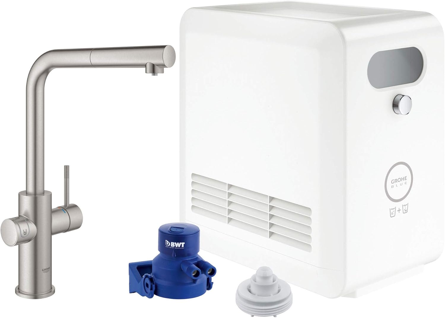 GROHE 31608DC2 Blue Professional Kitchen Faucet Starter Kit, SuperSteel InfinityFinish