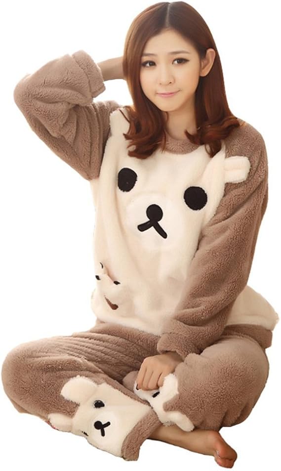 Amazon Cherryfly パジャマ レディース 長袖 かわいいクマ 春秋冬 モコモコパジャマ 上下 セット フランネル ふわふわ 暖かい 保温ルームウェア 部屋着 可愛いくま柄 パジャマ ルームウェアセット 通販