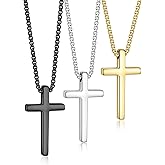 Yooblue Valentines Gifts - 2 Pcs/3 Pcs Cross Necklace for Men, Silver Black Gold Cross Chain Stainless Steel Cross Pendant Jewelry Gifts for Boys Men 16-30 Inches