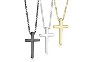 Yooblue 2/3 Pcs Cross Necklace for Men, Silver Black Gold Cross Chain Necklace, Stainless Steel Cross Pendant Jewelry Gifts for Men 16-30 Inches