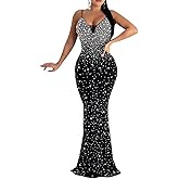 MAYFASEY Women's Sexy Elegant Rhinestone Hot Drilling Process Bodycon Dress Party Club Night Out Dress Long Evening Dresses