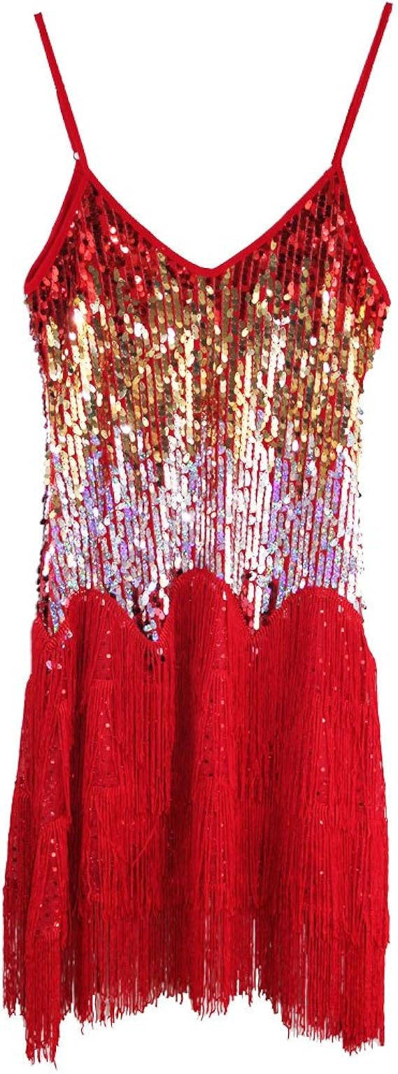 Amazon Co Jp スパンコール 衣装 フリンジ付き ダンス ワンピース ドレス レッド 服 ファッション小物