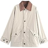 Zucige Womens Barn Jacket Classic Canvas Utility Jackets Corduroy Collar Vintage Button Down Coat with Pockets