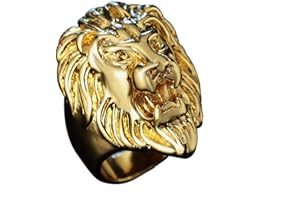 SXFSE Luxury and Shining Men's Vintage Stainless Steel Lion Head Rings Heavy Metal Rock Style