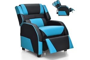 Giantex Kids Recliner, Gaming Recliner Chair with Footrest, Headrest & Lumbar Support, Ergonomic Leather Lounge Chair Toddler Furniture, Adjustable Racing Style Recliner Sofa for Boys Girls, Blue