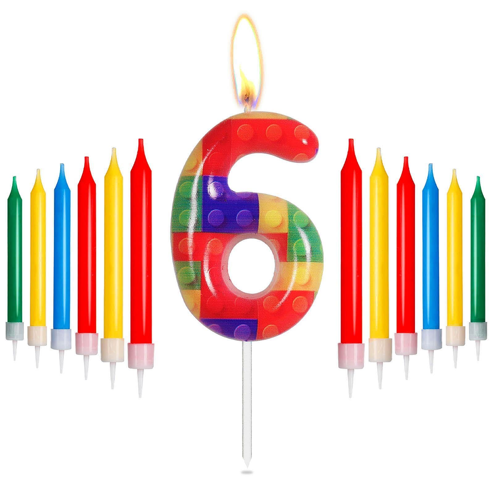 Building Block Birthday Candles,Pixel Number 6 Candle for Cake,Girl Boy 6th Birthday Decorations, Red, Yellow, Green, Blue Pixel Candles Cake Toppers for Birthday Party Decorations Supplies — image 1