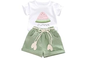 YOUNGER TREE Toddler Baby Girls Clothes Watermelon T-shirt + Linen Shorts with Belt Cute Summer Short Set