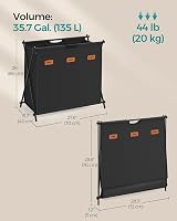 SONGMICS 135 L Laundry Sorter 3 Sections Collapsible X-Frame Ink Black LCB130B01 view 7