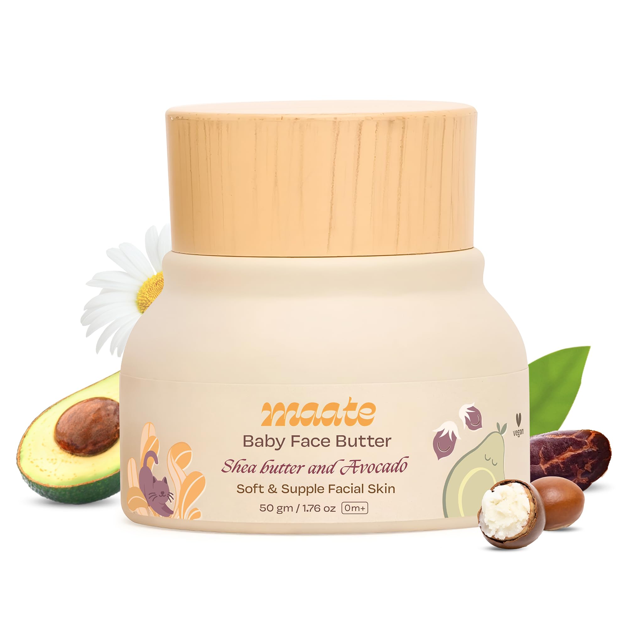 Maate Baby Face Butter Enriched with Shea Butter & Avocado | Quick Absorbing and Extremely Light | Deeply Moisturizes & Protects Facial Skin | Paraben Free, Natural & Vegan (50 gm)