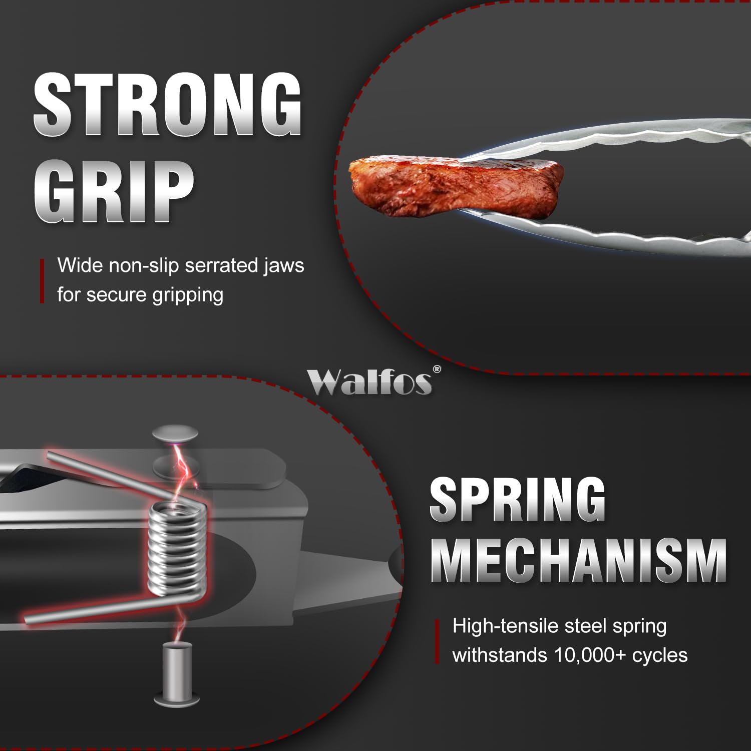 Food Grade Stainless Steel Kitchen Tongs for Cooking,BBQ - 7 ，9 and 12 Inch,Set of 3 Heavy Duty Locking Metal Food Tongs Non-Slip Grip