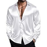 Barry.Wang Mens Stretch Dress Shirts Solid Long Sleeve Button Down Shirts Formal Casual Business Prom Party Wedding