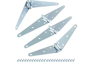 Hordion 4Pcs Strap Hinge Shed Door Hinges, 6 Inch Heavy Duty Gate Hinges Black Tee Hinge with Screws for Wood Gate Cabinet Door, Silver
