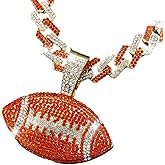 Fachoice Men's Gold CZ Football Cuban Necklace, Iced Out Rugby Pendant, Hip Hop American Football Chain, 18 Inches, 50g