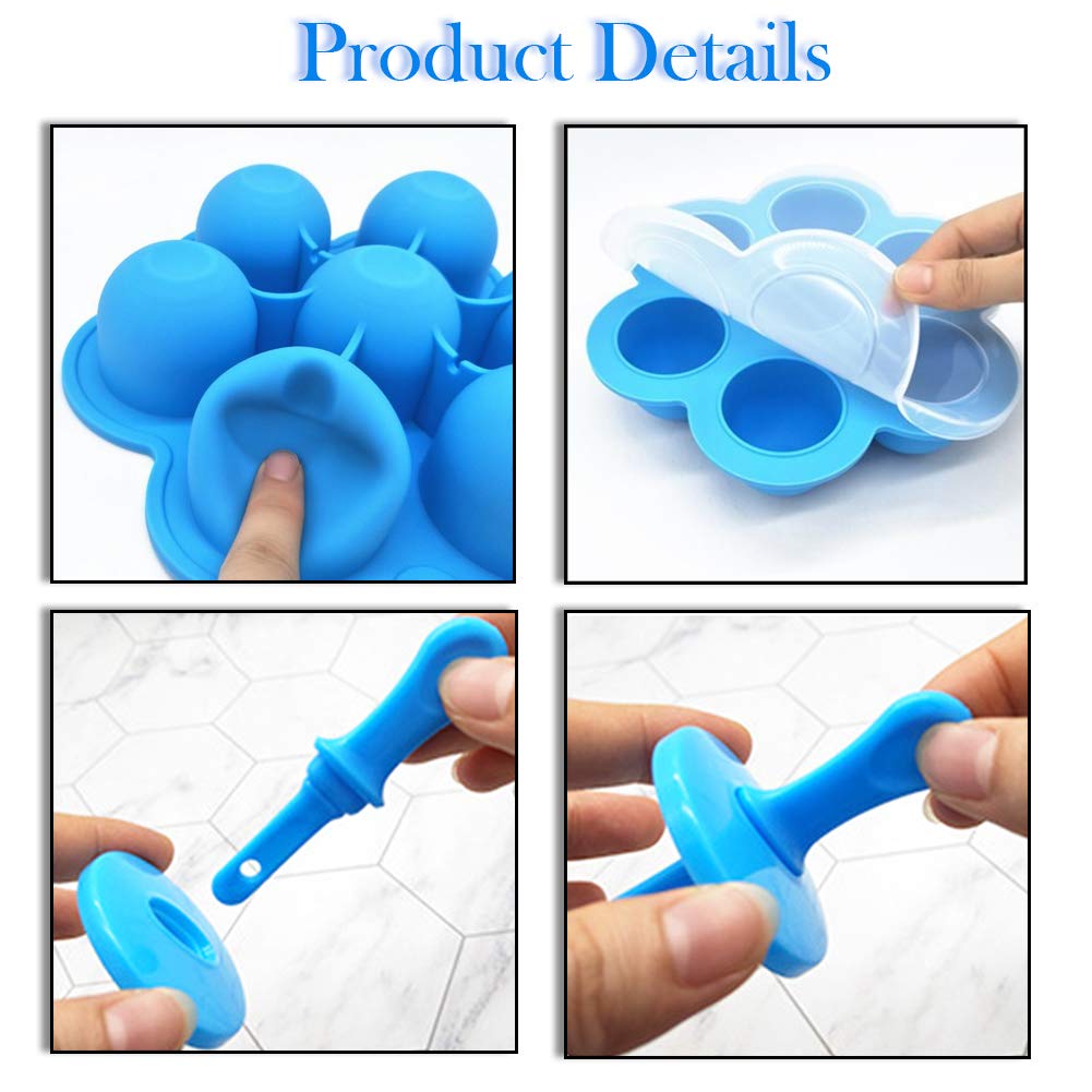 Mity rain 2 Pack Popsicles Molds- 7-cavity Mini Silicone Ice Pop Mold With Stick, Drip-guards, Non-Stick Cakesicles Molds for Egg Bites, Ice Cream Mould,Food Storage Container