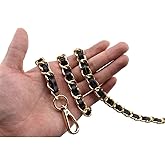 HAHIYO Metal Plus Synthetic Leather Purse Chain Strap Length 39.4 Inch Gold Black for Shoulder Cross Body Sling Purse Handbag Clutch Replacement Comfortable 0.47 Inch Wide 5mm Extra Thick 1 Pack