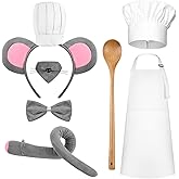 Kuscul 7 Pcs Halloween Couple Chef and Mouse Costume Set Include Mouse Headband Nose Bowtie Tail Chef Hat Apron and Spoon for Adults Kids Halloween Dress Up