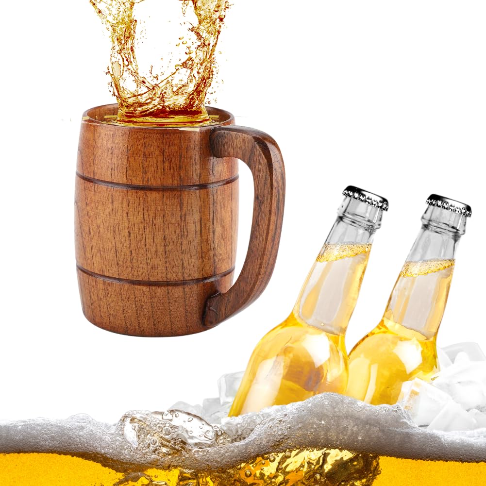 Jadeshay Beer Mug,350ml Natural Wooden Beer Cup Tea Coffee Milk Beverage Juice Drinking Mug for Home Office Bar Accessories Gift Ideas,Water Tea Cup with Handle