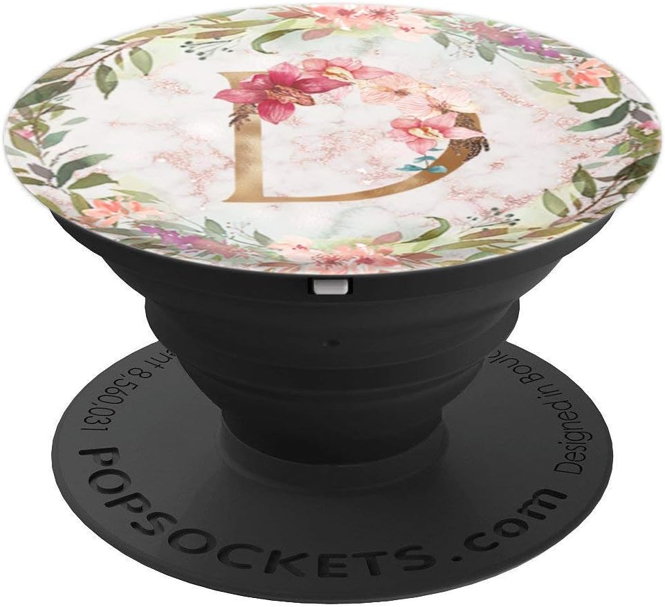 Rose Blush Floral Letter D Monogram Initial PopSockets Grip and Stand for Phones and Tablets