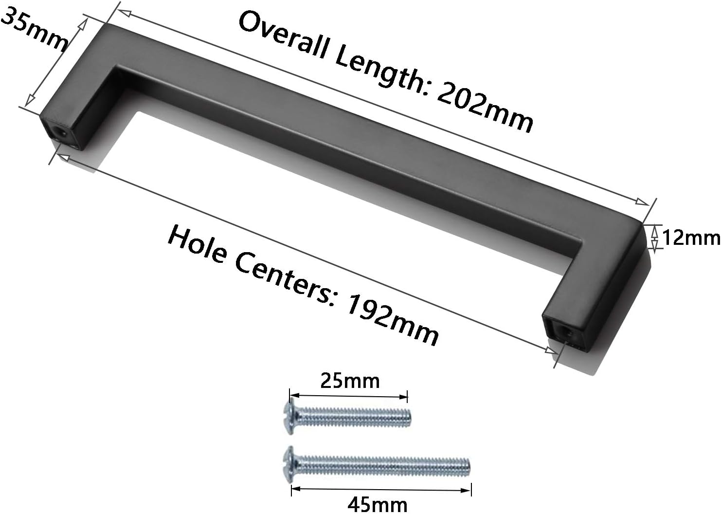 PinLin 5 Pack Cabinet Handles Stainless Steel Bathroom Dresser Cupboard Pulls Hole Centre 192mm Width 12mm Black Square T Bar Handle - Image 5
