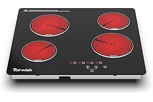 TOPWISH 24 Inch Electric Cooktop,4 Burners Built-In Ceramic Stove Top 6000W,9 Heating Levels,Child Lock,Overheat Protection,2