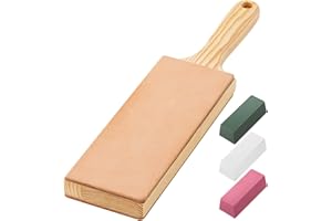 Angerstone Oversize Double Sided Leather Strop Kit(3" Knife Stropping Leather）with Ergonomic Handle - Knife Strop for Sharpening Knives, Wood Carving Chisels, Buffing Compound Included