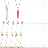PH PandaHall 16 Sets Vial Pendant Glass Vial Necklace, Golden Platinum 16Pcs Chains Necklace Tiny Clear Bottle Hourglass Memory Wish Bottle Empty for DIY Beads Perfume Hair Jewelry Making