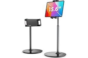 SAIJI Tablet Stand Holder, Height Adjustable Portable Monitor Stand, 360 Degree Rotating, Aluminum Alloy Cradle Mount Dock for 4.7"-15.6" Screen iPhone Samsung, iPad, Kindle, eBook Reader(Black)