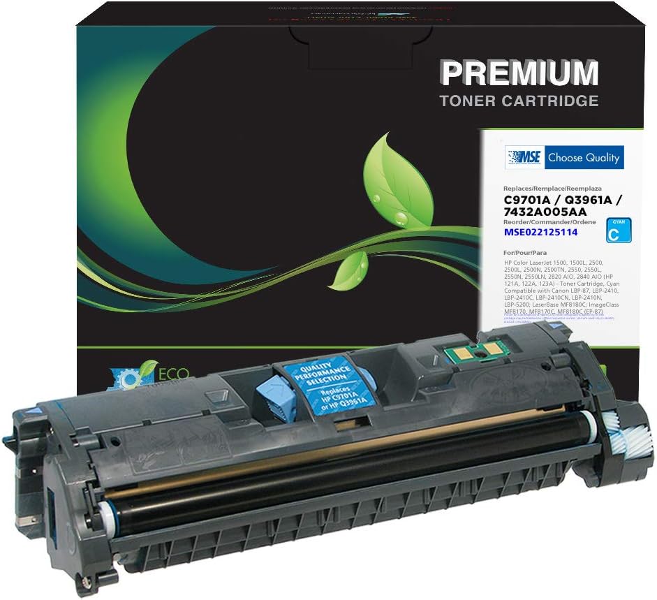 MSE Brand Remanufactured Toner Cartridge for HP 121A / 122A / 123A C9701A, Q3961A, Q3971A | Cyan