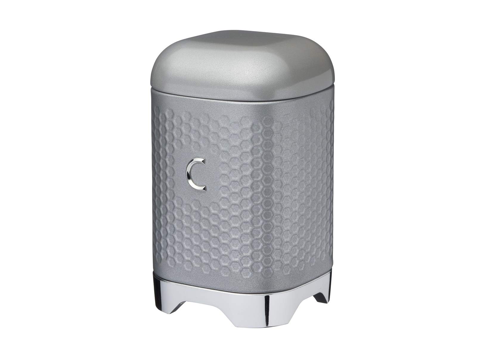 KitchenCraft Lovello Textured Coffee Canister with Geometric Hexagon Pattern, 11 x 11 x 19 cm (4.5" x 4.5" x 7.5") - Shadow Grey