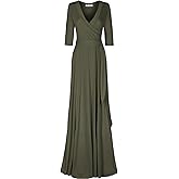 Bon Rosy Women's 3/4 Sleeve Deep V-Neck Maxi Faux Wrap Solid Plus Size Dress