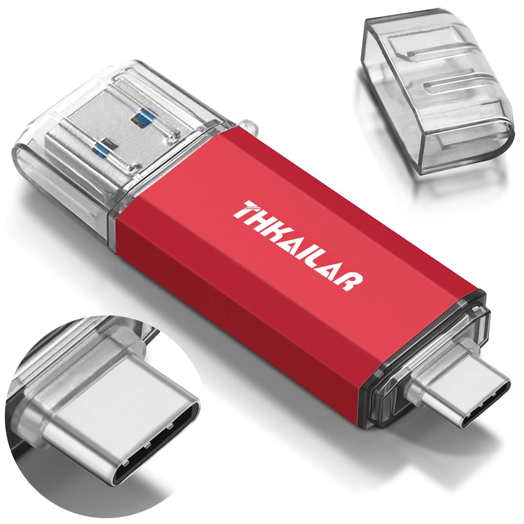 Photo 1 of Thkailar USB C Flash Drive 256GB,USB Flash Drive with Type C and Type A 3.1 Port Compatible with Android Phone,MacBook Pro,PC(Red)