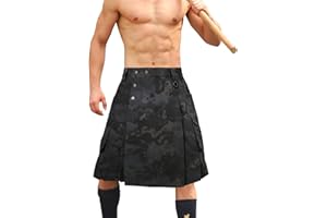 GSGGIG Men's Camo Scottish Outdoor Utility Kilt - 23" Length Pleated Tactical Irish Hybrid Kilt With Pockets