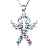 AOBOCO 925 Sterling Silver Mommy Of Angel Pink and Blue Ribbon Necklace Pregnancy Loss Infant Child Loss Awareness Sympathy Miscarriage Pendant Memorial Jewelry Gift for Mother