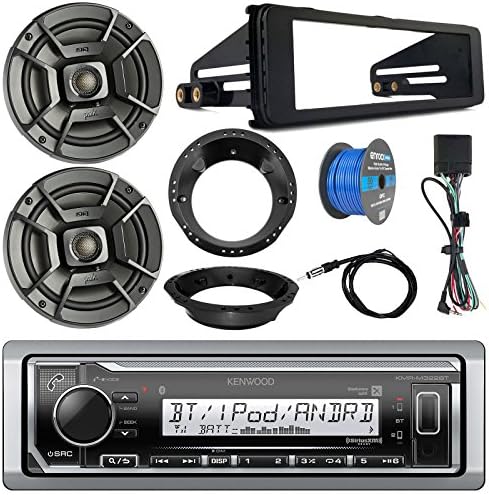 Kenwood Marine Digital Media Bluetooth Receiver, 2X Polk 6.5" 2 Way Speakers, 1998-2013 Harley Speaker Mounting Ring Adapter, 50 FT 14 AWG Speaker Wire, Antenna, Single-DIN Stereo Install Kit