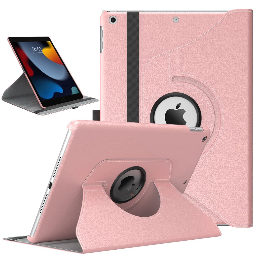 TiMOVO Case for New iPad 9th Generation 2021/8th Gen 2020/7th Gen 2019, 360 Degree Rotating Stand Protective Cover, Smart Swivel Case with Auto Sleep/Wake Fit iPad 10.2-inch - Rose Gold