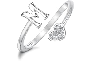 MILACOLATO 925 Sterling Silver Heart Initial Rings for Women Girls 18K Gold Plated Initial Heart Stackable Rings Adjustable Initial Rings for Teen Girls Cute Heart Alphabet Letter Rings Valentine's Day Jewelry Gifts