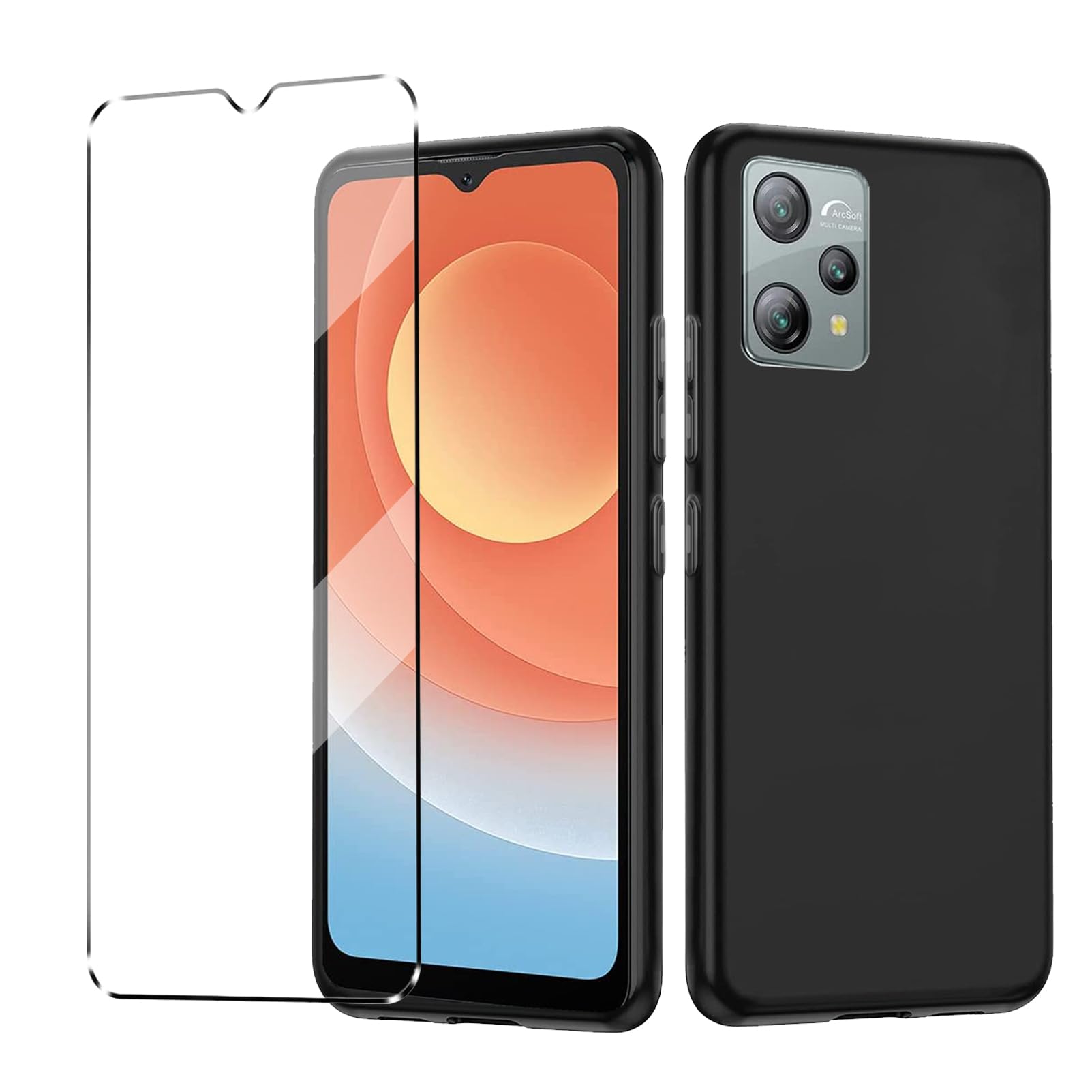 [2 in 1] Case Compatible with Blackview A53 Pro/A53 Cover with 1Pack Tempered Glass Screen Protector for Blackview A53 Pro/A53, Slim Fit Soft TPU Shockproof Anti-Scratch Phone Case Cover - Black