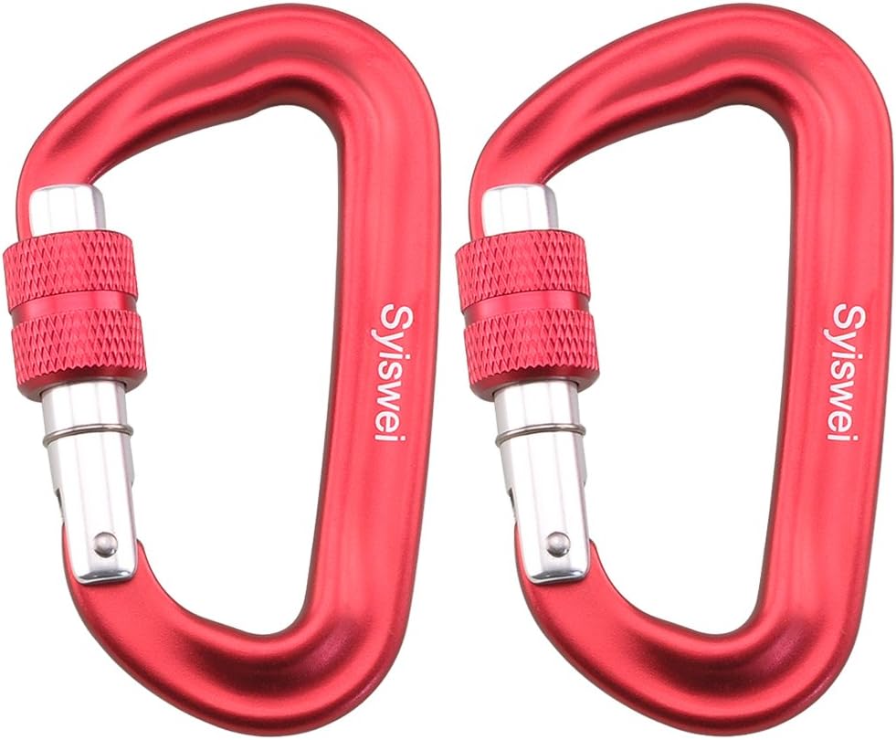 Syiswei 12KN Heavy Duty Carabiners 2pcs holds 2646lbs Each,D-Ring Hook Aluminium Screwgate Wiregate Carabiner Clips for Outdoor Camping, Hammocks, Fishing, Hiking, Keyring,Traveling