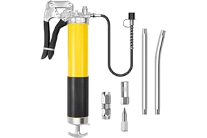CINDALOG Grease Gun Heavy Duty Pistol Grip Grease Gun Kit with 14 oz Capacity, 7000 PSI, 18 Inch Resin Flex Hose, 2 Basic Coupler, 2 Extension Rigid Pipe and 1 Sharp Type Nozzle Included