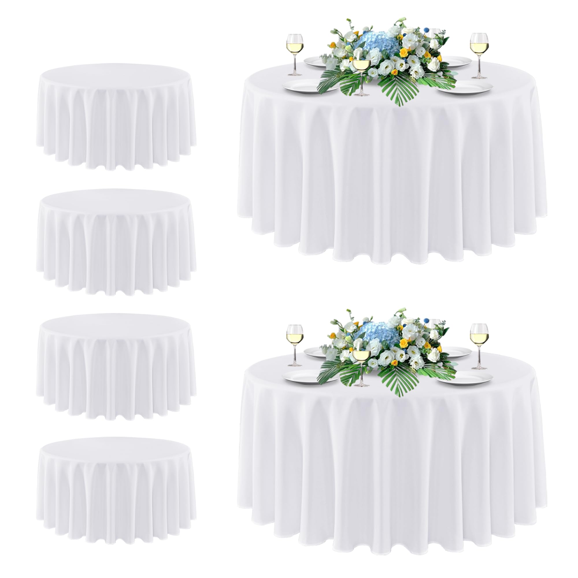 Photo 1 of sancua White Round Tablecloth 108 Inch Diameter, 6 Pack - Circle Polyester Fabric Table Cloth for Wedding Party Reception Banquet Birthday, Washable Formal Table Cover (Fit 42-96 Inch Tables)