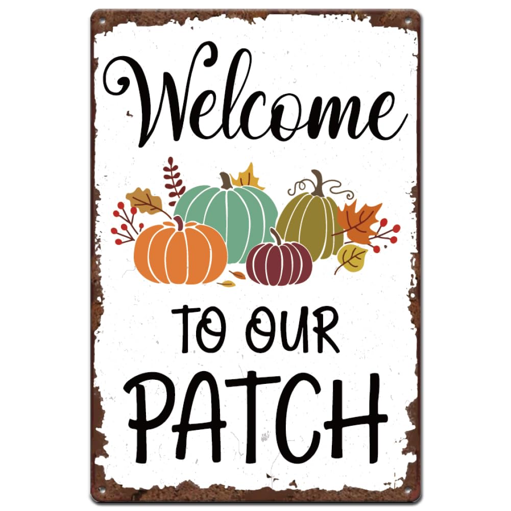 SUPERDANT Vintage Metal Tin Signs Retro Metal Welcome Pumpkin Sign Wall Poster Retro Sign Decor Wall Art Metal Plaque for Home Livingroom Thanksgiving Day Farmhouse Idyllic Wall Art Decor Gift