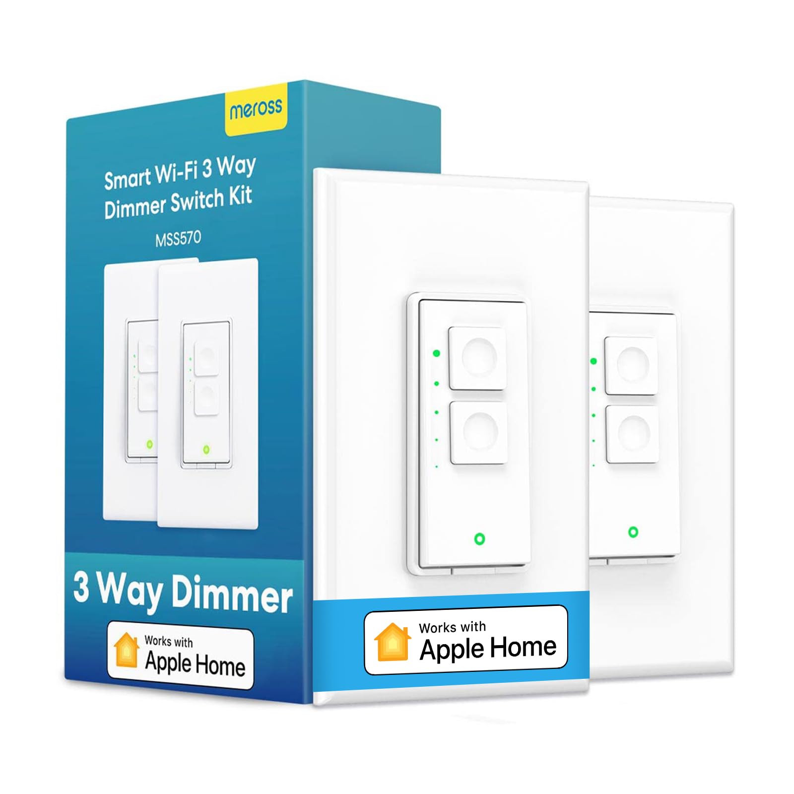 Photo 1 of meross 3 Way Smart Dimmer Switch Kit, 3 Way Dimmable Smart Switch Supports Apple Home, Alexa, Google Assistant & SmartThings, 2.4GHz Wi-Fi Light Switch, Neutral Wire Required, Remote Control Schedule