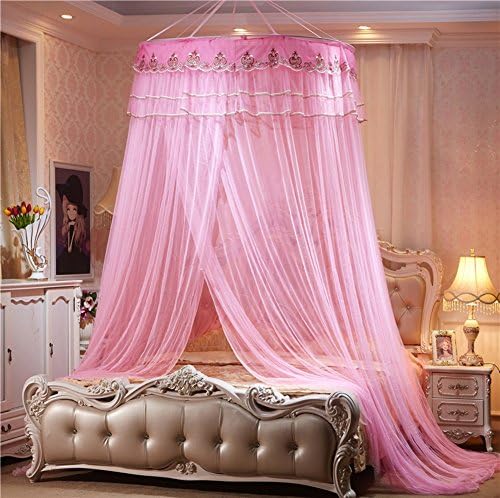 Mosquito net for twin,Full,Queen size bed,Large mosquito netting curtains,Canopy for beds,Round insect fly screen,Insect protection repellent shield,Full hanging kit-pink 120x200cm(47x79inch)