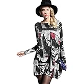 Women Sweater Oversized Newspaper Printing Pullover Sweaters-Crewneck Casual Long Sleeve Knit Top
