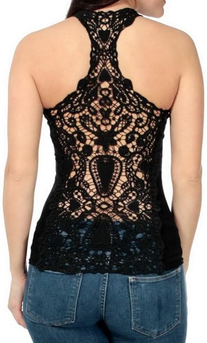 Amazon ビグッド Bigood タンクトップ レディース レース キャミソール インナーウエア 綿 ストレッチ ノースリーブ トップス Y 型 バック ヨガ スポーツ 無地 黒 フィットネス トレーニング シャツ 通販