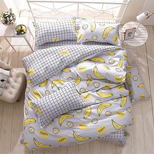 YEVEM Soft Children Duvet Cover Set Twin Fruit Banana Grids Print Reversible Grey Boys Girls 3 Pieces Bedding Set with 2 Pillow Shams Best Bedding Gifts for Kids Teens, Twin Size, Style 5