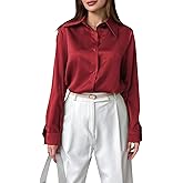 Women's Satin Button Down Shirts Casual Long Sleeve Work Shirt Dress Blouses Tops