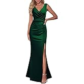 WOOSEA Women Sleeveless V Neck Split Evening Cocktail Long Dress